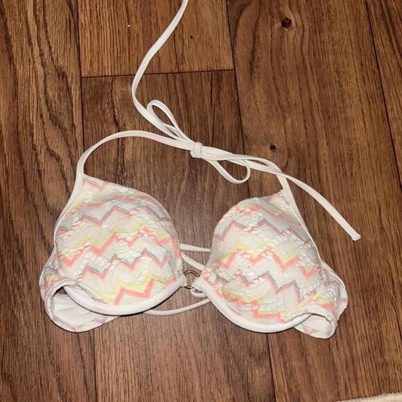 Victoria Secret White Pastel Chevron Halter Top Push Up Padded Swim Top Bikini - Picture 1 of 5